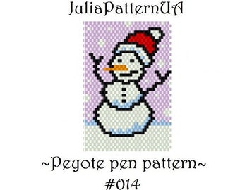 Snowman Peyote pen wrap patterns Christmas ornament Beaded pen cover patterns for G2 pilot DIY Seed bead patterns