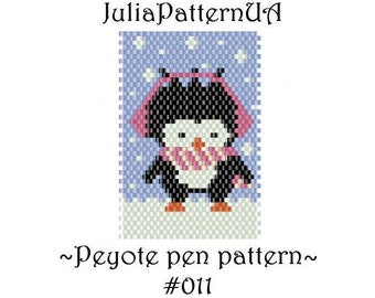 Penguin christmas Peyote pen wrap patterns PDF Beaded pen cover patterns for G2 pilot DIY Seed bead patterns