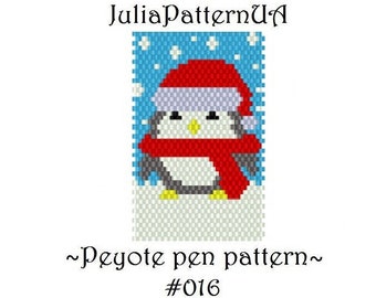 Penguin Peyote pen wrap patterns Christmas ornament Beaded pen cover patterns for G2 pilot DIY Seed bead patterns