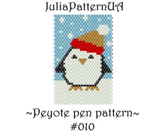 Penguin Peyote pen wrap patterns PDF Christmas ornament Beaded pen cover patterns for G2 pilot DIY Seed bead patterns