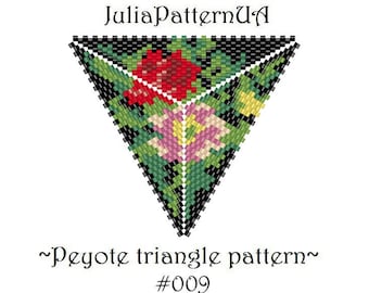 Floral Peyote triangle pattern PDF Pink Red flower Beaded triangle pendant necklace DIY Seed bead patterns