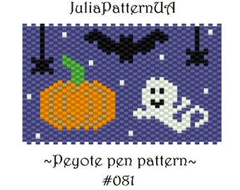 Halloween Peyote pen wrap patterns PDF Pumpkin Ghost Bat Beaded pen cover patterns for G2 pilot DIY Seed bead patterns