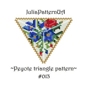 Red and blue flower Beaded triangle pattern PDF Floral Peyote triangle pendant necklace DIY Seed bead patterns