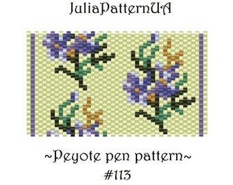 Floral Peyote pen wrap patterns PDF Blue flower Beaded pen cover patterns for G2 pilot DIY Odd counte peyote Seed bead patterns