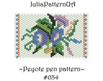 Blue flower Peyote pen wrap patterns PDF Floral Beaded pen cover patterns for G2 pilot DIY Odd counte peyote Seed bead patterns
