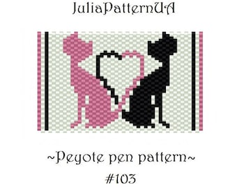 Beaded cat pattern Peyote pen cover patterns Beaded pen wrap patterns for G2 pilot Seed bead patterns