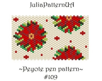 Poissentia Peyote pen cover patterns PDF Christmas flower Beaded pen wrap patterns for G2 pilot DIY Seed bead patterns