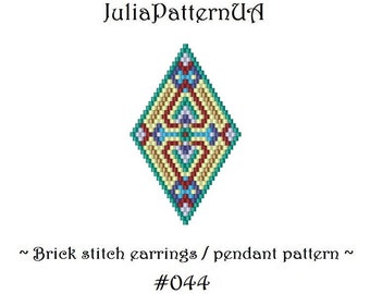 Ethnic Brick stitch earrings pattern PDF Beaded earrings patterns DIY Pendant necklace Seed bead patterns