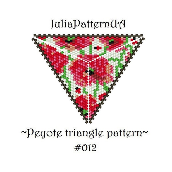 Poppy Beaded triangle pattern PDF Red flower Peyote triangle pendant necklace DIY Seed bead patterns
