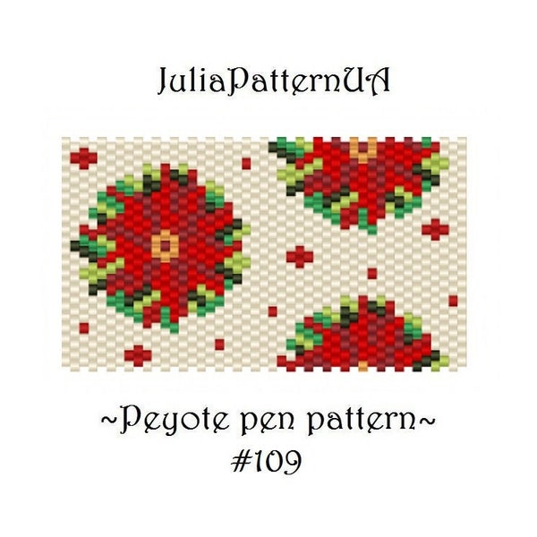 Poissentia Peyote pen cover patterns PDF Christmas flower Beaded pen wrap patterns for G2 pilot DIY Seed bead patterns