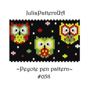 Owl Peyote pen wrap patterns PDF Night bird Beaded pen cover patterns for G2 pilot DIY Seed bead patterns