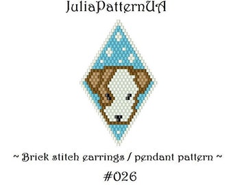 Jack Russell terrier Brick stitch earrings pattern PDF Dog Beaded earrings patterns DIY Pendant necklace Seed bead patterns