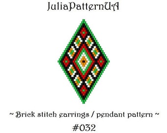 Christmas Brick stitch earrings pattern PDF Beaded earrings patterns DIY Pendant necklace Seed bead patterns