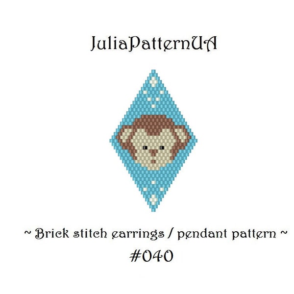 Monkey Brick stitch earrings pattern Animal Beaded earrings patterns PDF Pendant necklace DIY Seed bead patterns