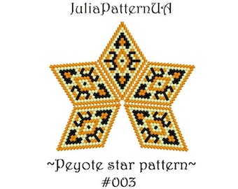 Christmas 3D Peyote star pattern PDF Yellow and black beaded star pattern DIY Warped square seed bead patterns Peyote stitch puffy star