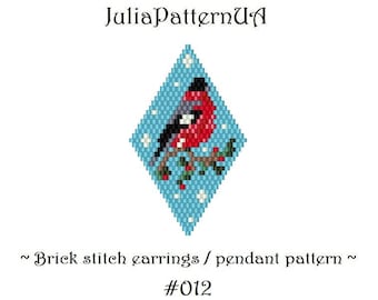 Christmas bullfinch Brick stitch earrings pattern PDF Beaded earrings patterns DIY Pendant necklace Seed bead patterns