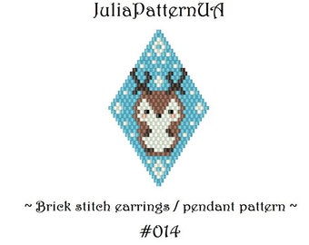 Deer christmas Brick stitch earrings pattern PDF Forest animal Beaded earrings patterns DIY Pendant necklace Seed bead patterns