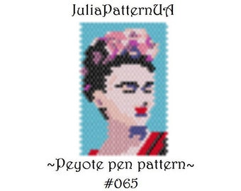 Beaded pen wrap patterns Frida Mexico G2 beaded pen cover Peyote beading patterns Miyuki delica beads 11 Seed bead patterns