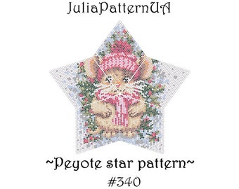 Christmas mouse in a hat 3D Peyote star pattern PDF Beaded star pattern DIY Puffy star Warped square pattern Seed bead patterns