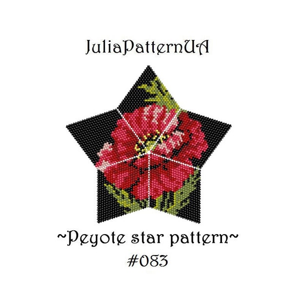 Poppy Peyote star pattern Red flower 3D Beaded star pattern DIY Warped square pattern Seed bead patterns