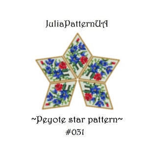 Blue red flower 3D peyote star pattern Peyote beading patterns Beaded star patterns Miyuki delica beads 11 Seed bead patterns
