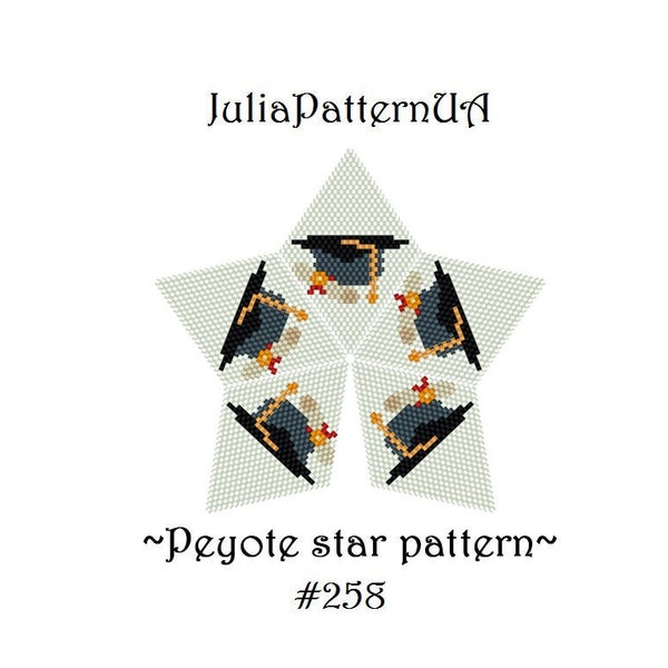 Graduation cap and diploma 3D Peyote star pattern PDF Beaded star pattern DIY Warped square pattern Seed bead patterns