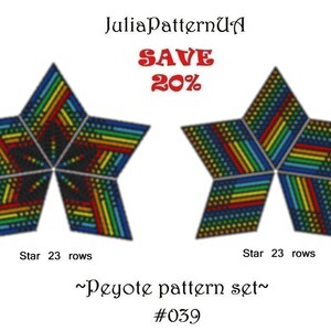 Rainbow 3D Peyote star pattern PDF LGBT ornament Beaded star pattern DIY Warped square seed bead patterns Peyote stitch puffy star