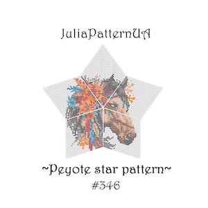Horse with flowers 3D Peyote star pattern PDF Western Floral animal Beaded star pattern DIY Warped square seed bead patterns Puffy star