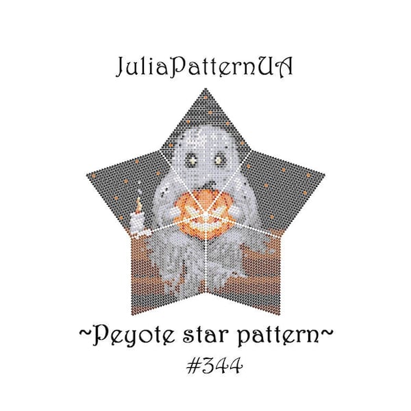 Ghost and pumpkin 3D Peyote star pattern PDF Halloween ornament Beaded star pattern DIY Warped square pattern Puffy star Seed bead patterns