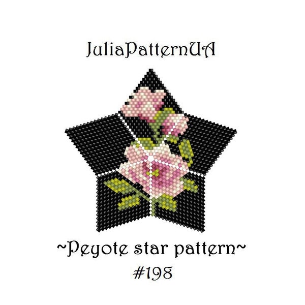 Magnolia Peyote star pattern Pink flower 3D Beaded star pattern DIY Warped square pattern Seed bead patterns