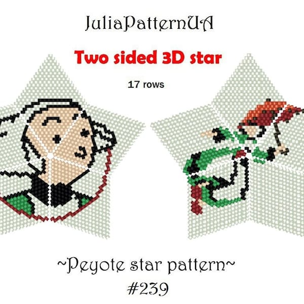 Housemaid Two sided peyote star pattern PDF Breton character 3D Beaded star pattern DIY Warped square pattern