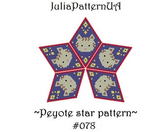 Grey cat 3D Peyote star pattern PDF Animal Beaded star pattern DIY Warped square pattern Peyote stitch puffy star Seed bead patterns