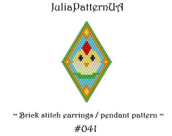 Yellow chicken Brick stitch earrings pattern PDF Easter ornament Beaded earrings patterns DIY Pendant necklace Seed bead patterns