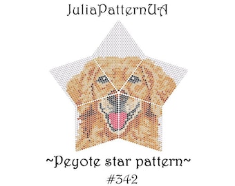 Golden Retriever 3D Peyote star pattern PDF Dog Beaded star pattern DIY Warped square pattern Puffy star Seed bead patterns