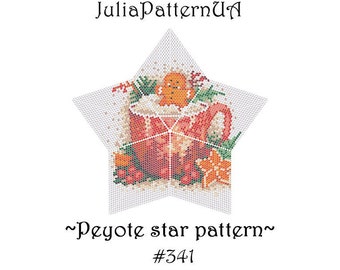 Gingerbread man in a cup Peyote star pattern PDF Christmas ornament 3D Beaded star pattern DIY Puffy star Warped square seed bead patterns