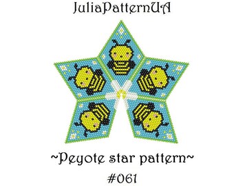 Bee Peyote star pattern PDF Insect 3D Beaded star pattern DIY Warped square seed bead patterns Peyote stitch puffy star