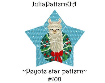 Llama in a Christmas wreath 3D Peyote star pattern PDF Beaded star pattern Peyote stitch puffy star Warped square seed bead patterns