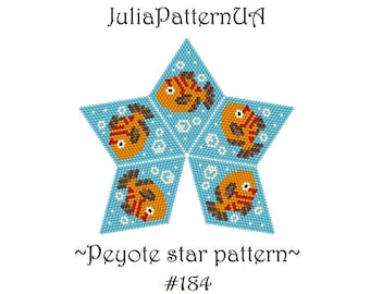 Fish Peyote star pattern PDF Sea animal 3D Beaded star pattern DIY Warped square seed bead patterns Peyote stitch puffy star