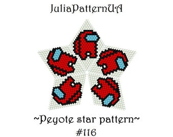 Red astronaut Peyote star pattern PDF Game character 3D Beaded star pattern Peyote stitch puffy star Warped square seed bead patterns