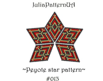 3D peyote star pattern Peyote beading patterns Beaded star patterns Miyuki delica beads 11 Seed bead patterns Red yellow ornament