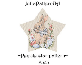 Easter rabbit 3D Peyote star pattern PDF Bunny in flower Beaded star pattern DIY Warped square pattern Puffy star Seed bead patterns