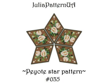 White rose flower 3D Peyote star pattern PDF Boho floral Beaded star pattern DIY Warped square seed bead patterns Peyote stitch puffy star