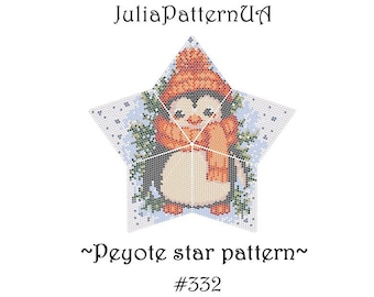 Penguin Peyote star pattern PDF Christmas ornament 3D Beaded star pattern DIY Warped square pattern Puffy star Seed bead patterns