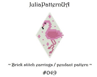 Flamingo earrings Brick stitch earring pattern Peyote pendant pattern Peyote beading patterns Miyuki delica beads 11 Seed bead patterns