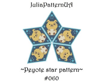Puppy dog Peyote star pattern PDF Animal 3D Beaded star pattern DIY Warped square seed bead patterns Peyote stitch puffy star