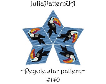 Toucan 3D Peyote star pattern PDF Jungle bird Beaded star pattern DIY Warped square seed bead patterns Peyote stitch puffy star