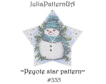 Snowman Peyote star pattern PDF Christmas ornament 3D Beaded star pattern DIY Warped square pattern Puffy star Seed bead patterns