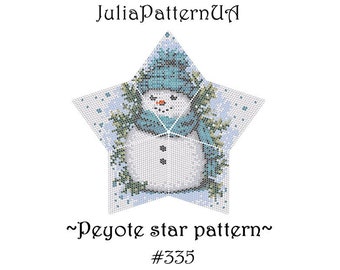 Snowman Peyote star pattern PDF Christmas ornament 3D Beaded star pattern DIY Warped square pattern Puffy star Seed bead patterns