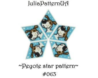 Jack Russell terrier 3D Peyote star pattern PDF Dog Beaded star pattern DIY Warped square seed bead patterns Peyote stitch puffy star