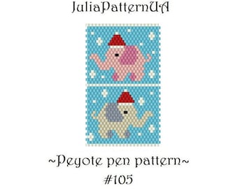 Christmas pink and gray elephant Peyote pen wrap patterns PDF Beaded pen cover patterns for G2 pilot DIY Odd counte peyote seed bead pattern